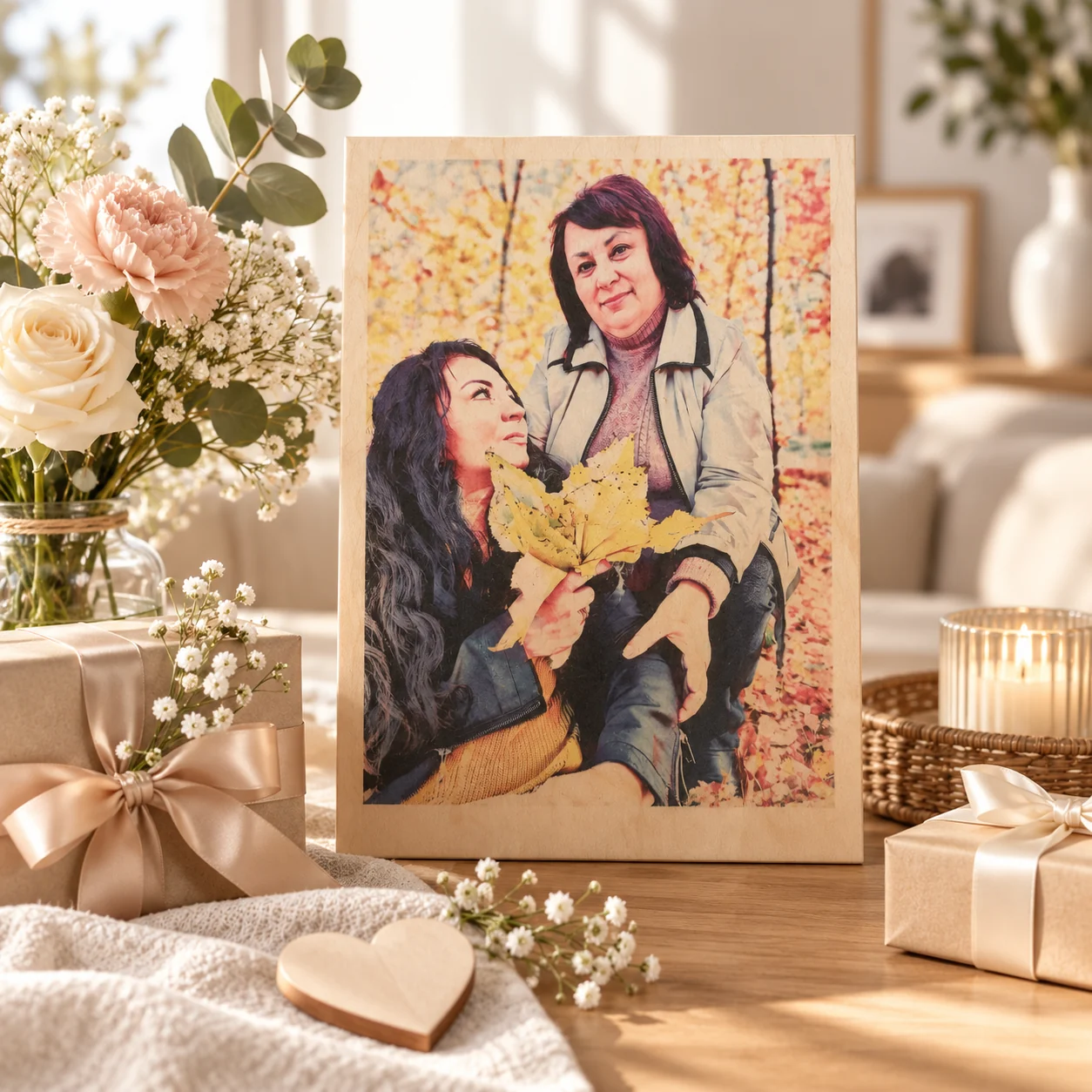 Prezent na Dzień Kobiet ze zdjęcia – portret na drewnie